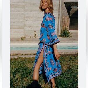 Zara Blue Floral Embroidered Kimono Kaftan